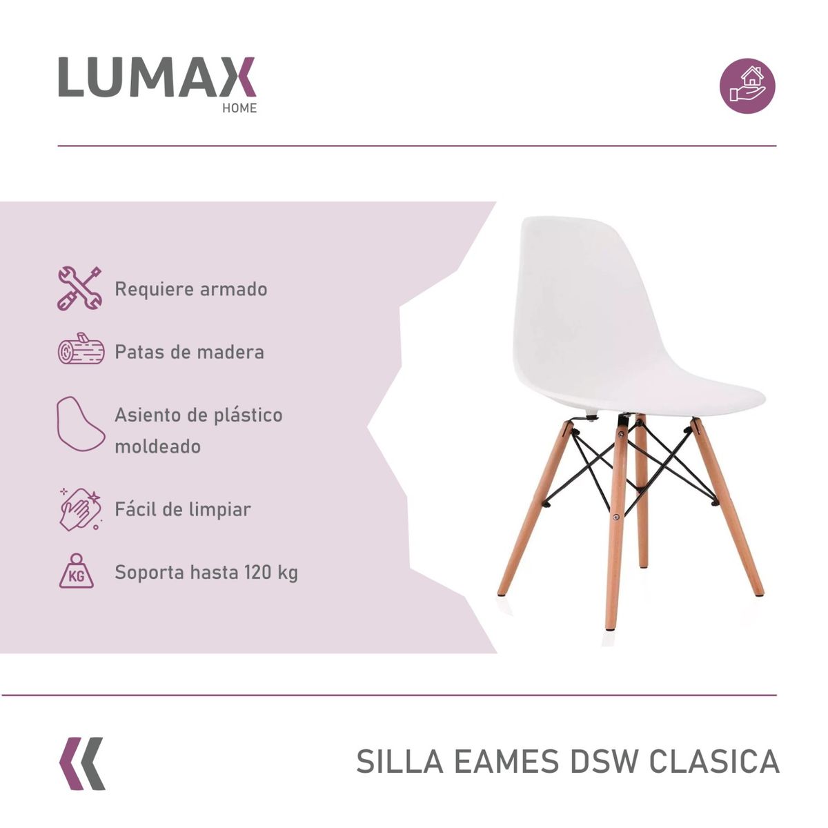 LUMAX - Silla Eames Dsw Clasica Blanca Muebles Metinca