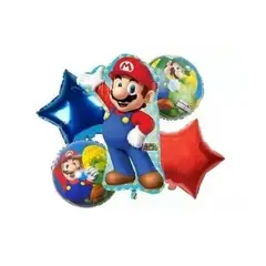 GENERICO - Set 5 Globos Metálicos Mario Bross, Decoración Infantil