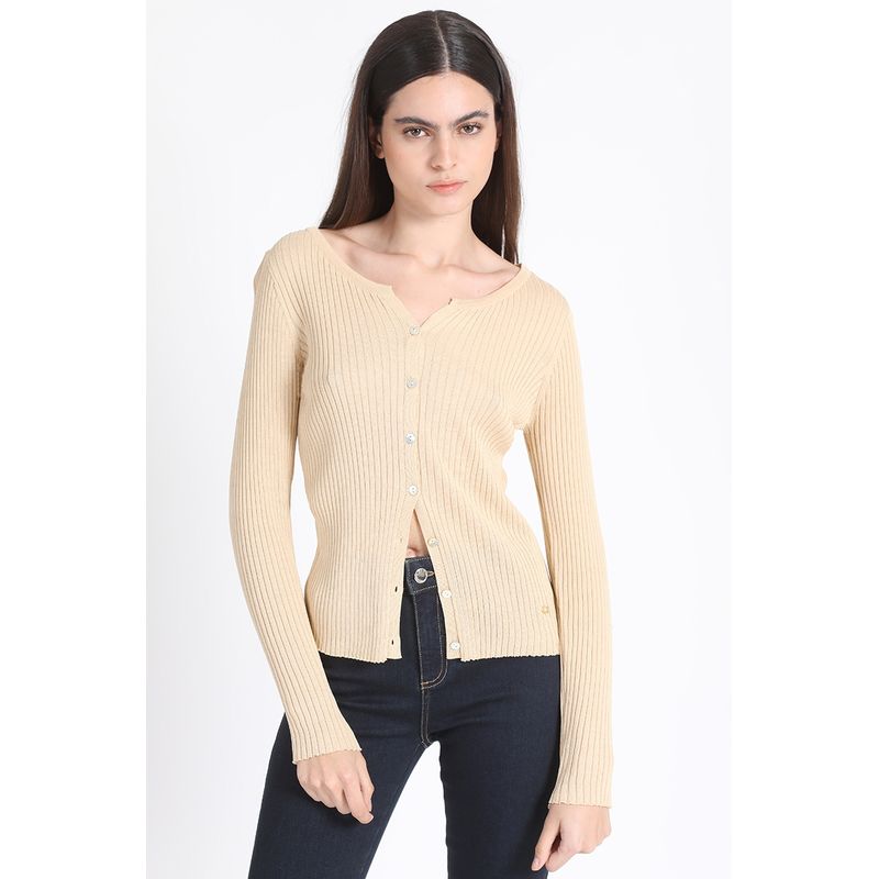 LIOLA - Jersey Tejido Boton Nacar, Beige Liola