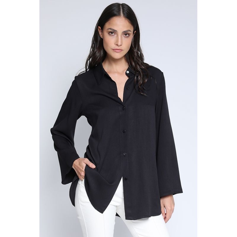LIOLA - Camisa Larga Con Nudo, Negra Liola