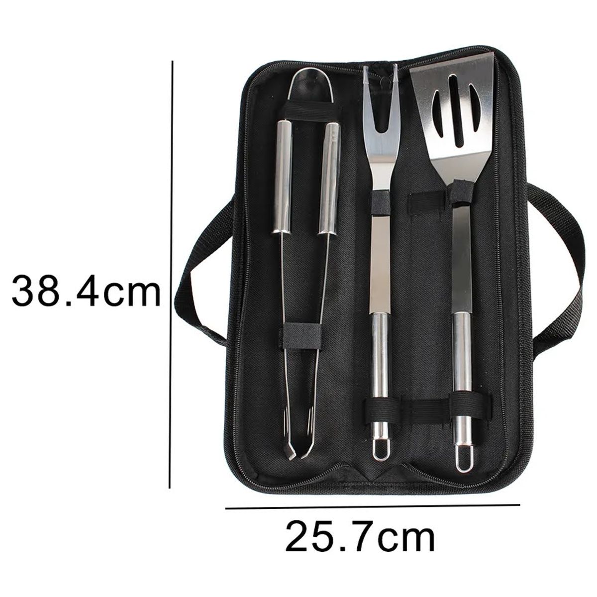 GENERICO - Set Parrillero 3 Herramientas + Brochetas Acero Bolso Asado