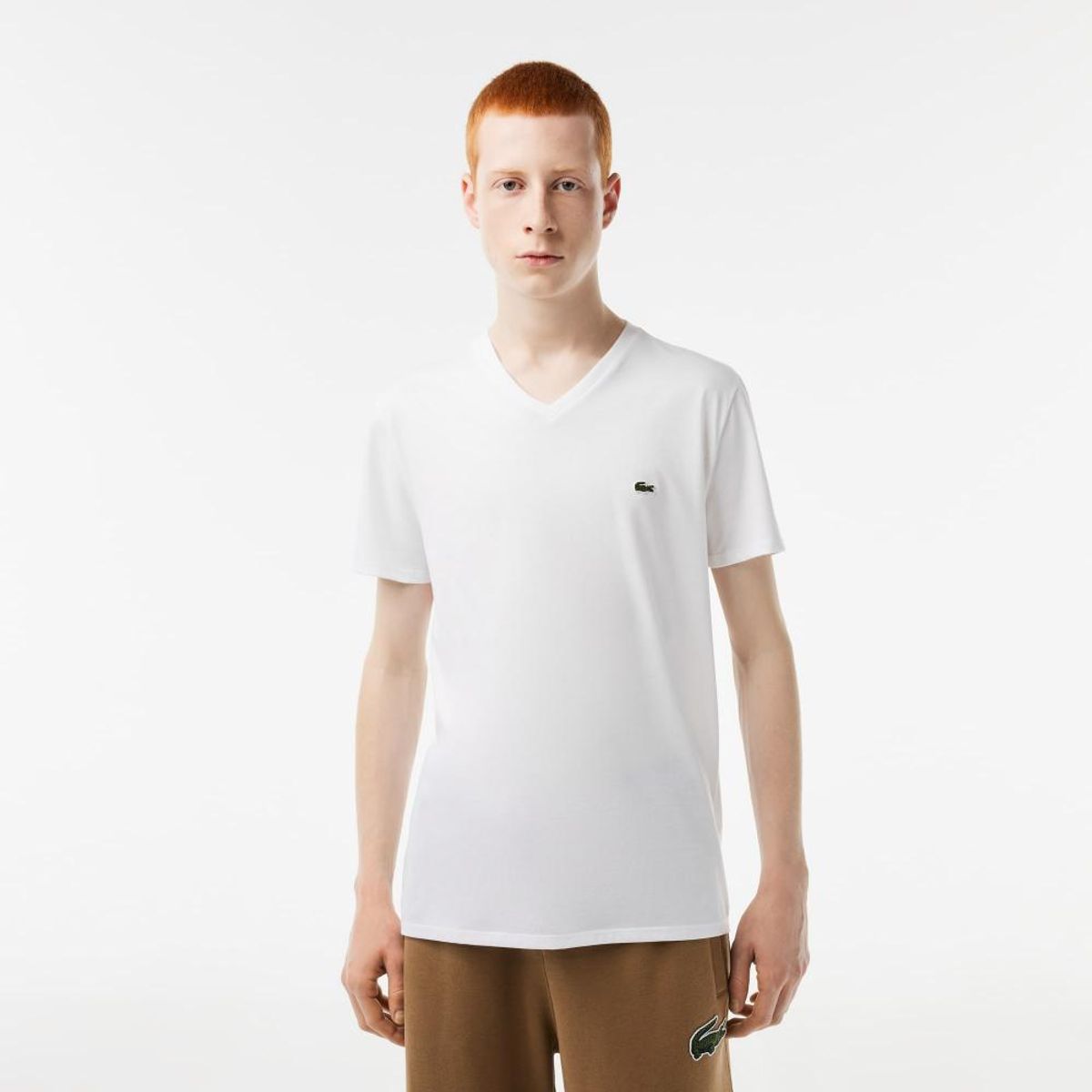 LACOSTE - Polera Cuello V Hombre Lacoste TH6710 Blanco