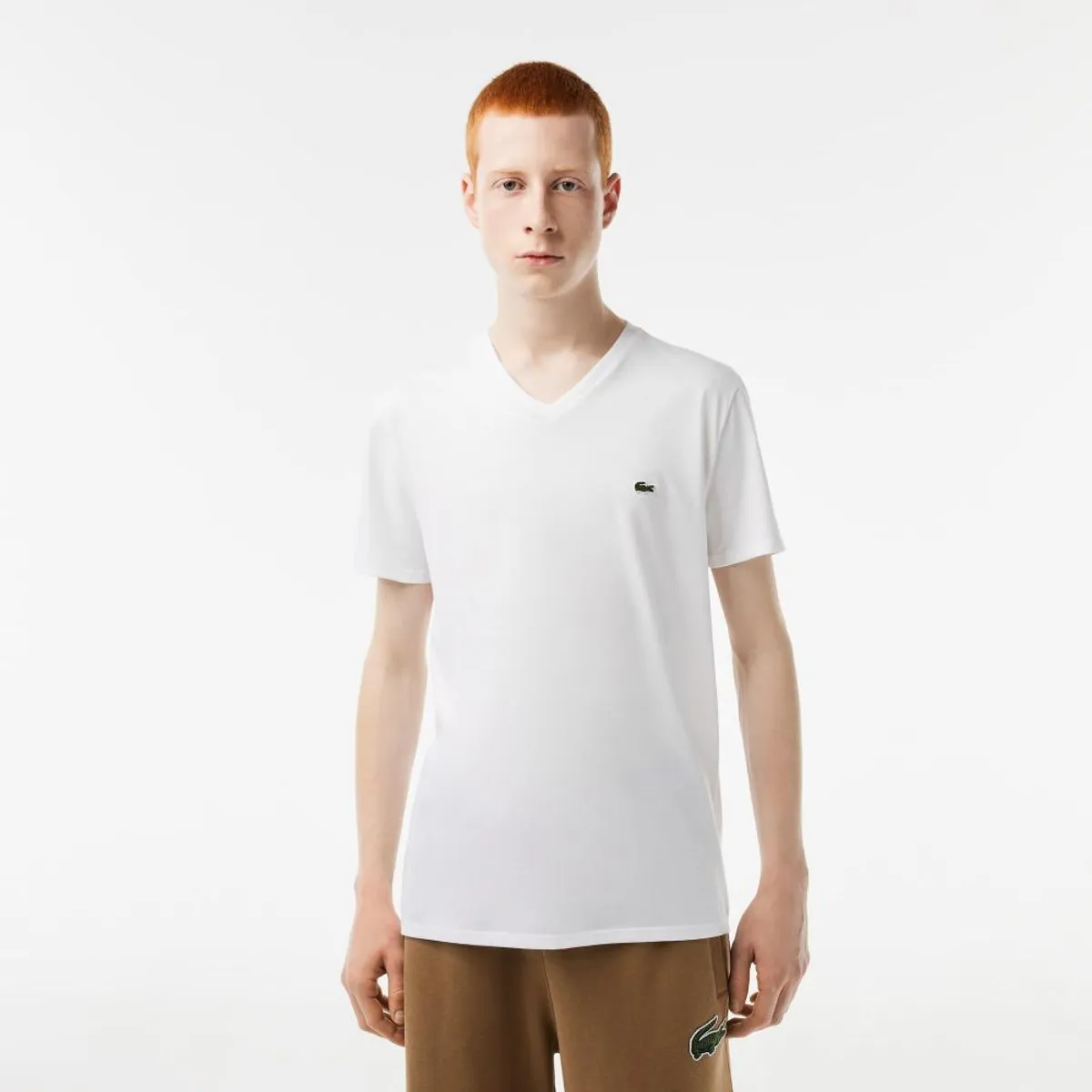 LACOSTE - Polera Cuello V Hombre Lacoste TH6710 Blanco