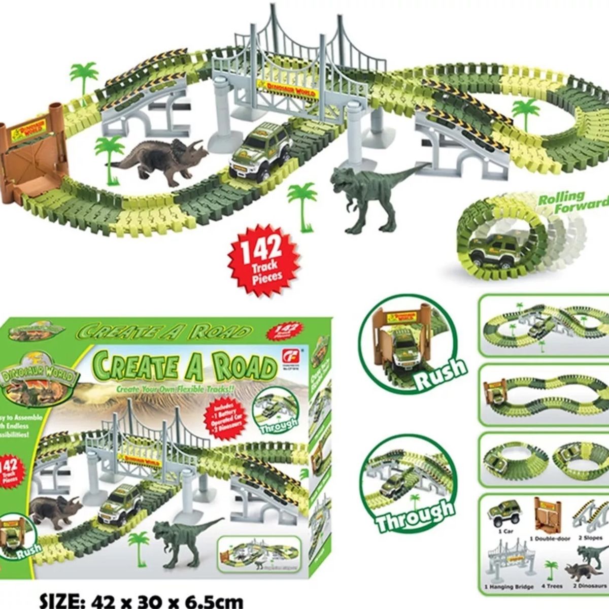 OEM - Pista 142 Piezas, Autopista Flexible Dinosaurio
