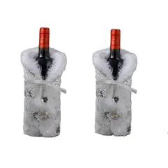 BOHEMIK - Pack de 2 Cubre botellas de vino de Navidad, blanca plateada