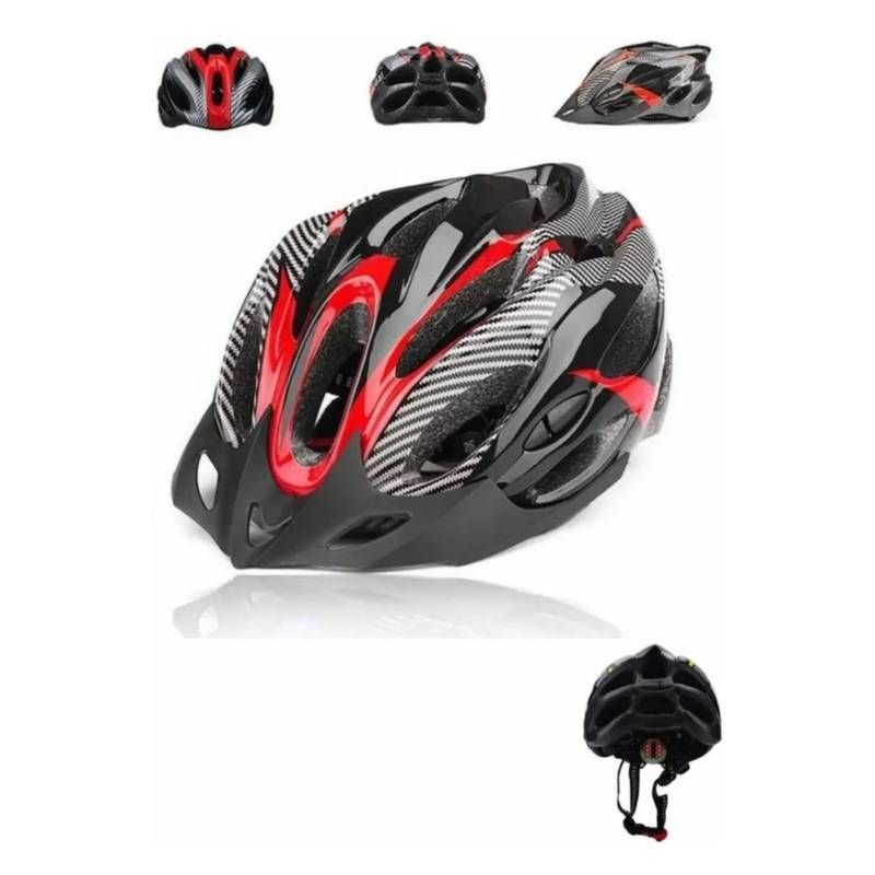 GENERICO - Casco Bicicleta ROJO Ajustable Y Con Luz