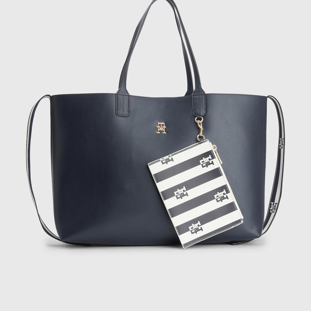 TOMMY HILFIGER - Tote Iconic Con Cinta De Rayas Azul Mujer
