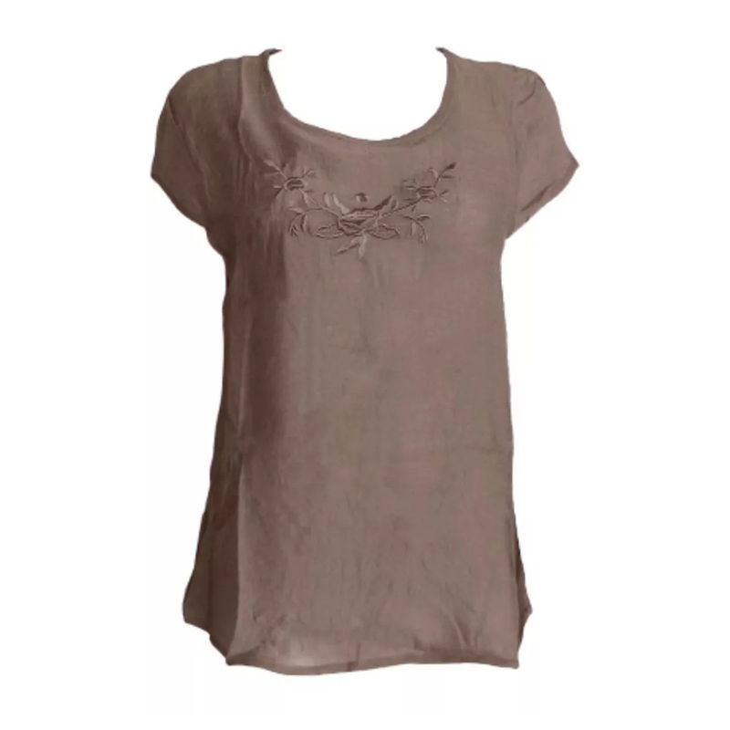 EVERSO - Pack 3 Polera Mujer Manga Corta Mujer Blusa Tipo Lino Bordada.