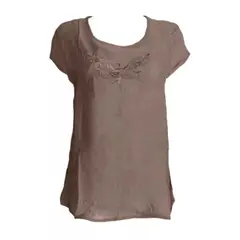 EVERSO - Pack 3 Polera Mujer Manga Corta Mujer Blusa Tipo Lino Bordada.