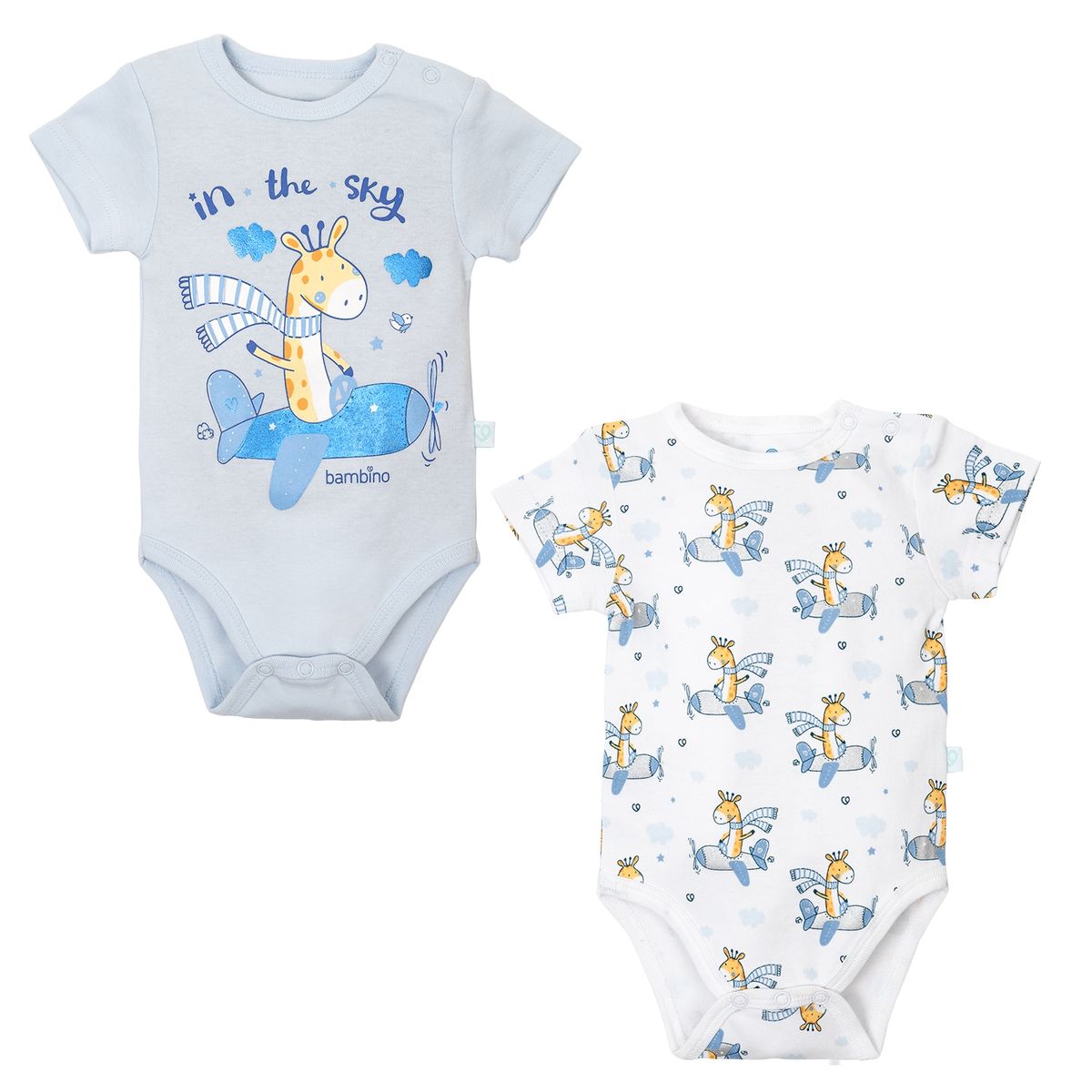 BAMBINO - Set 2 Body Manga Corta Celeste Jirafa Niño 12-18M