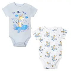 BAMBINO - Set 2 Body Manga Corta Celeste Jirafa Niño 12-18M