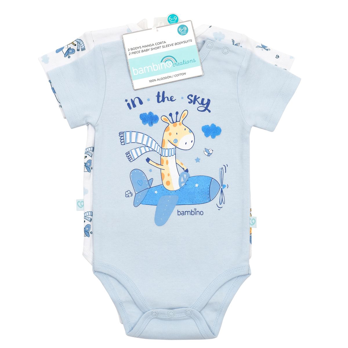 BAMBINO - Set 2 Body Manga Corta Celeste Jirafa Niño 12-18M