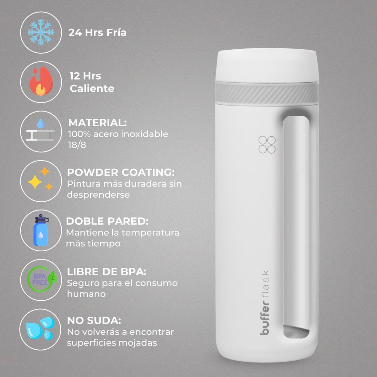 BUFFER FLASK - Termo Mug Para Cafe Vaso Termico Mug Buffer 600 ml Sellable - Blanco