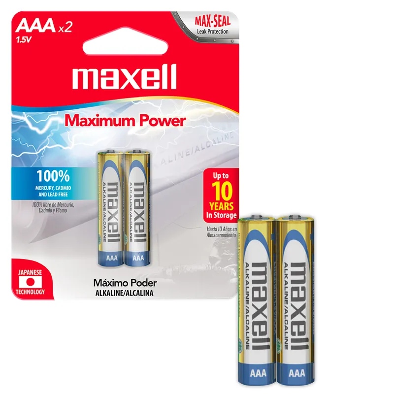 MAXELL - Pilas AAA LR03x2 1.5V Alcalina Maxell Durabilidad y Potencia