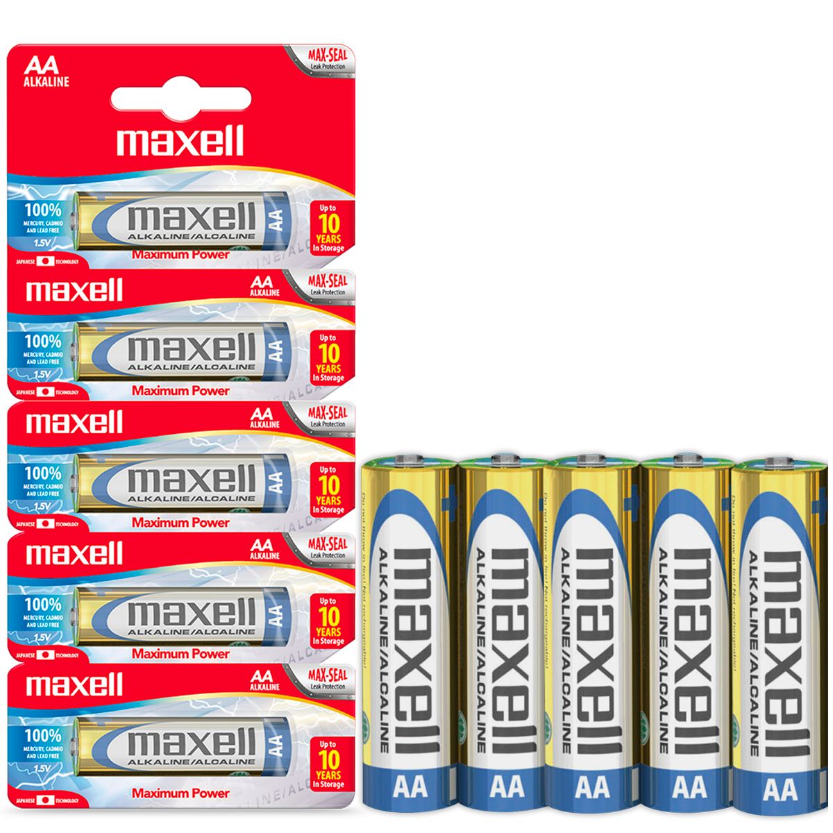 MAXELL - Pilas AA LR6 x5 1.5V Alcalina Maxell Durabilidad y Potencia