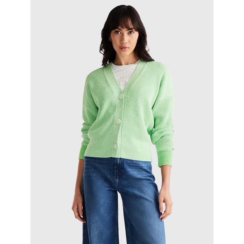TOMMY HILFIGER - Cárdigan Cropped Relaxed Solid Verde Mujer