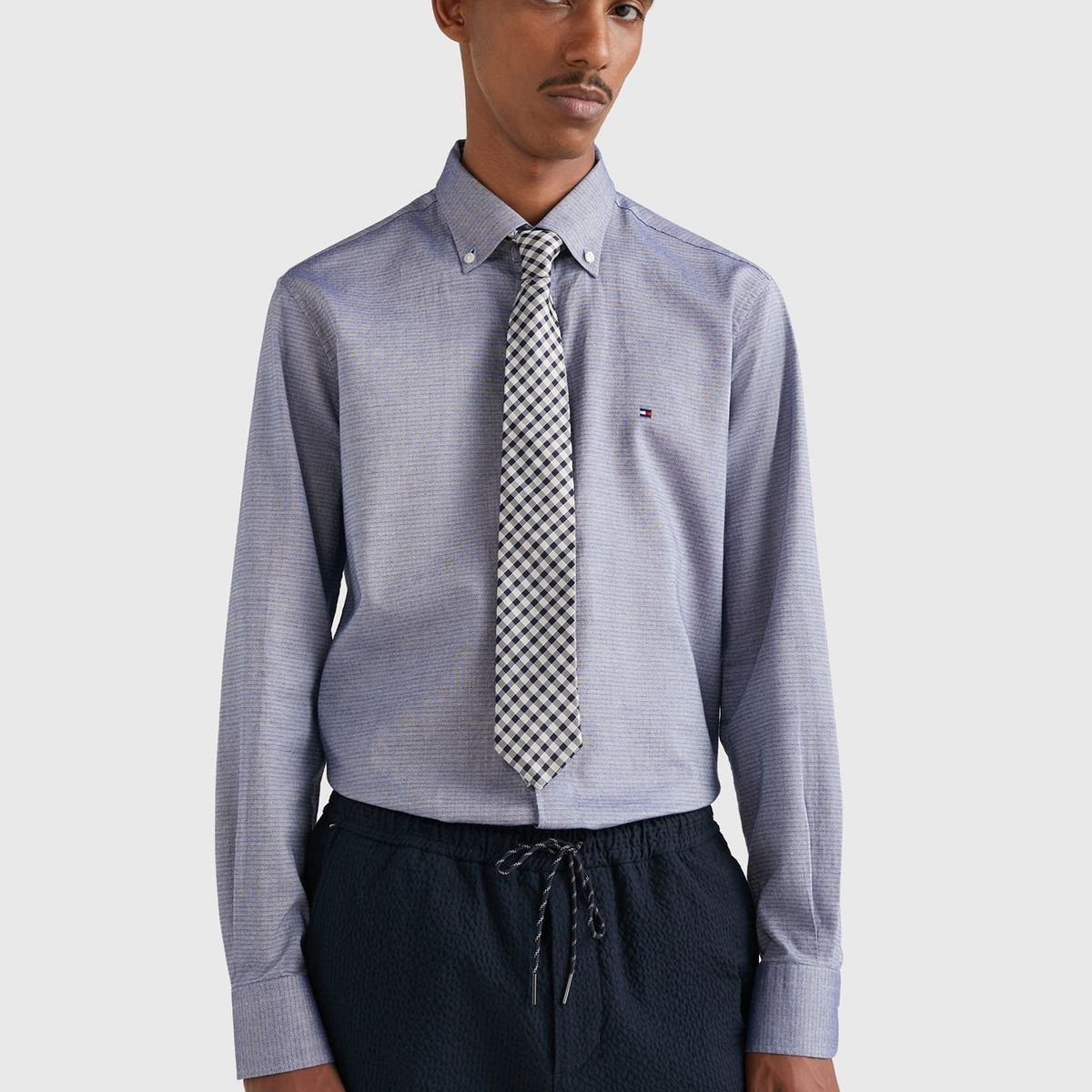 TOMMY HILFIGER - Camisa Dobby De Corte Regular Celeste Hombre