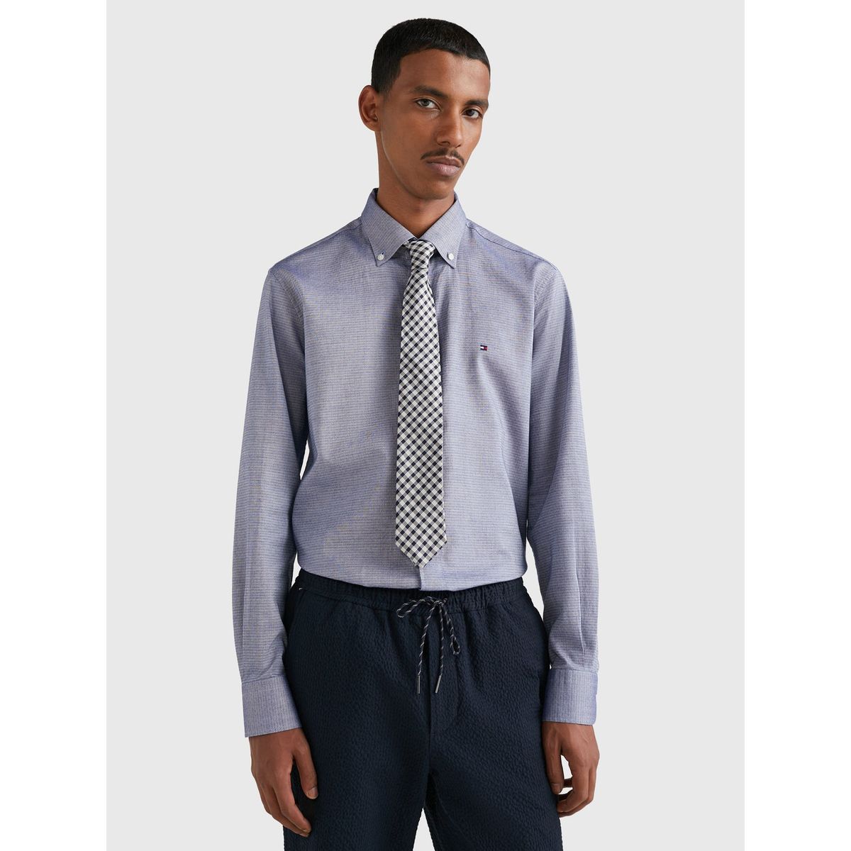 TOMMY HILFIGER - Camisa Dobby De Corte Regular Celeste Hombre