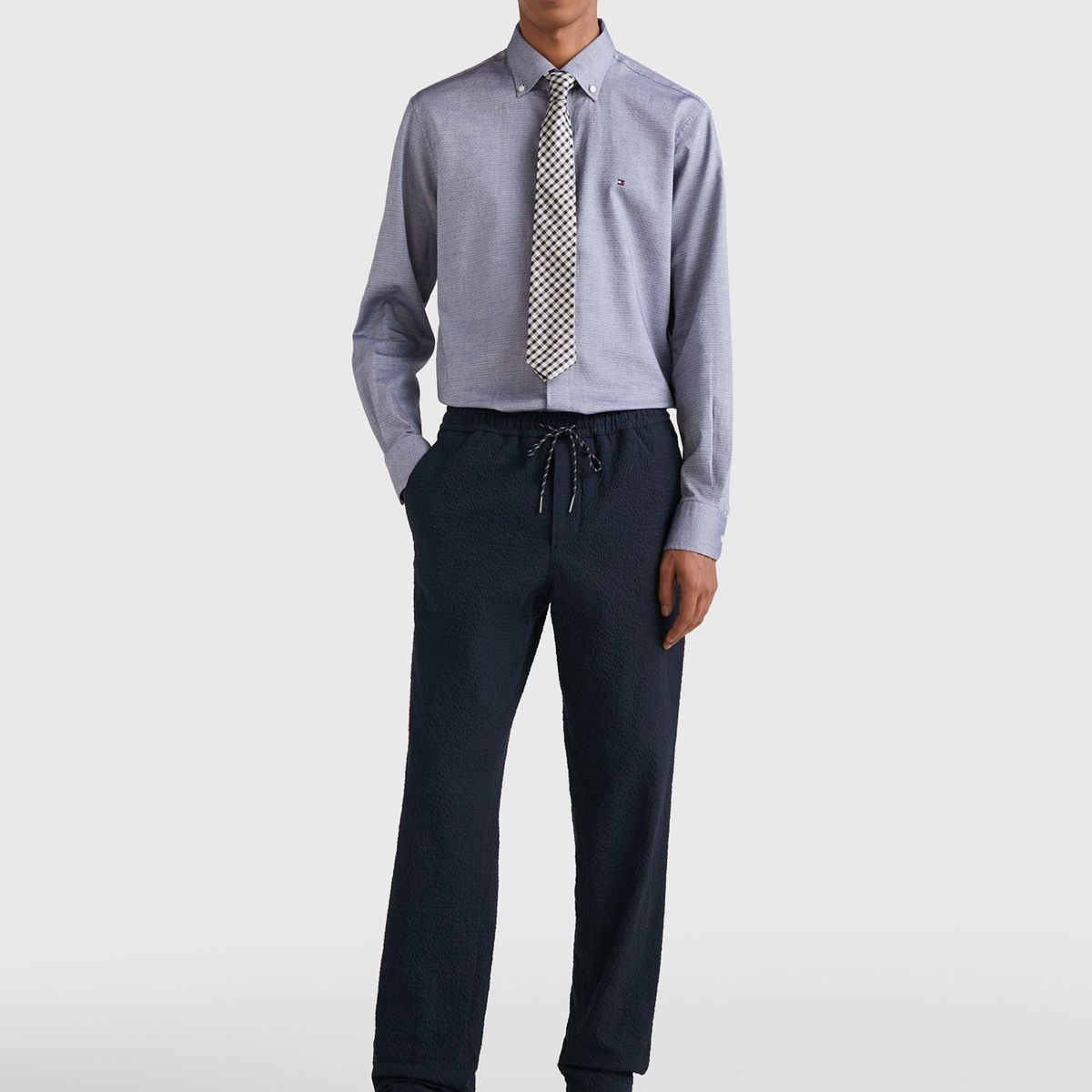 TOMMY HILFIGER - Camisa Dobby De Corte Regular Celeste Hombre