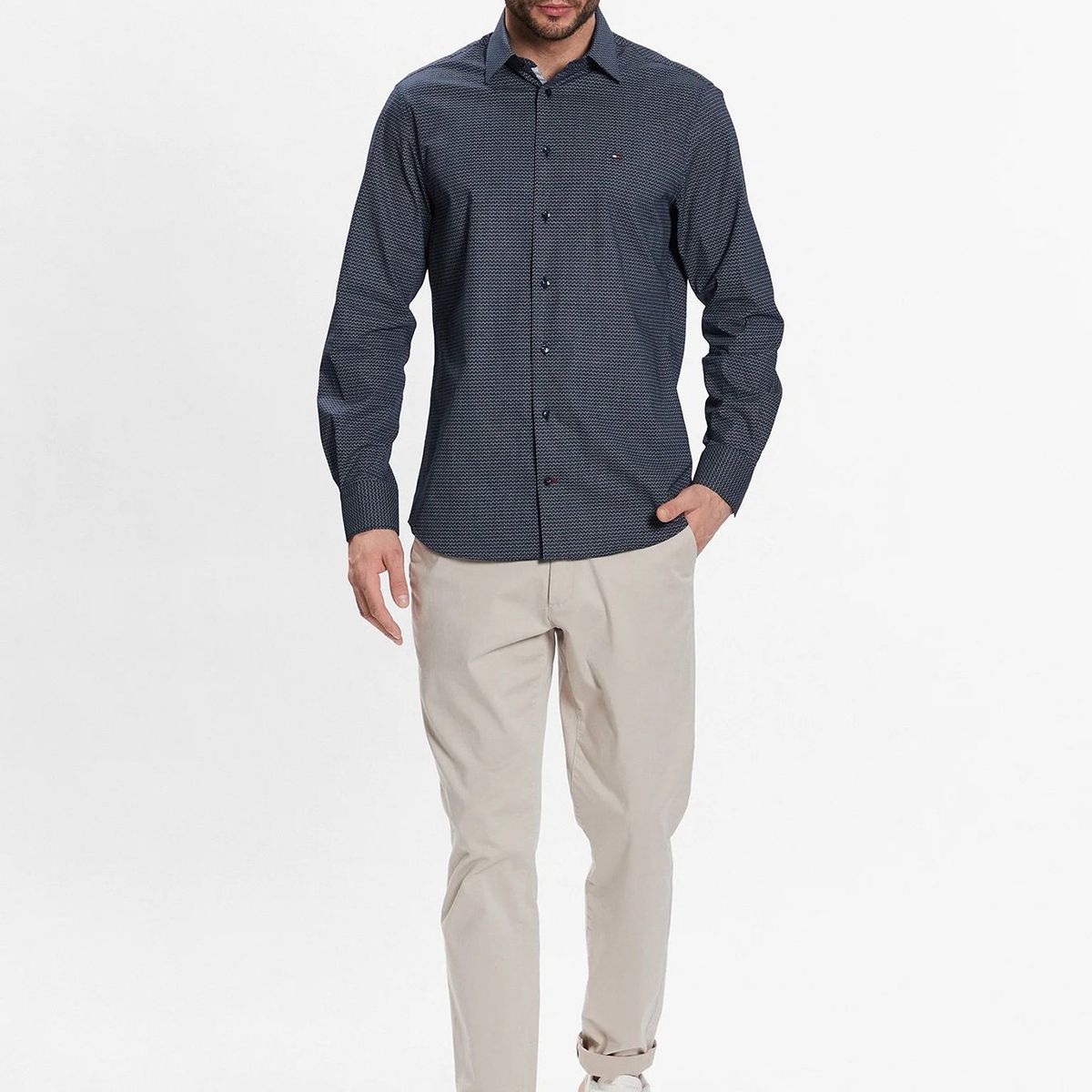 TOMMY HILFIGER - Camisa Stretch Classic Regular Fit Azul Hombre