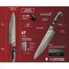KANKA - - Cuchillo Chef 21cm Acero Damasco 67 Capas con Funda