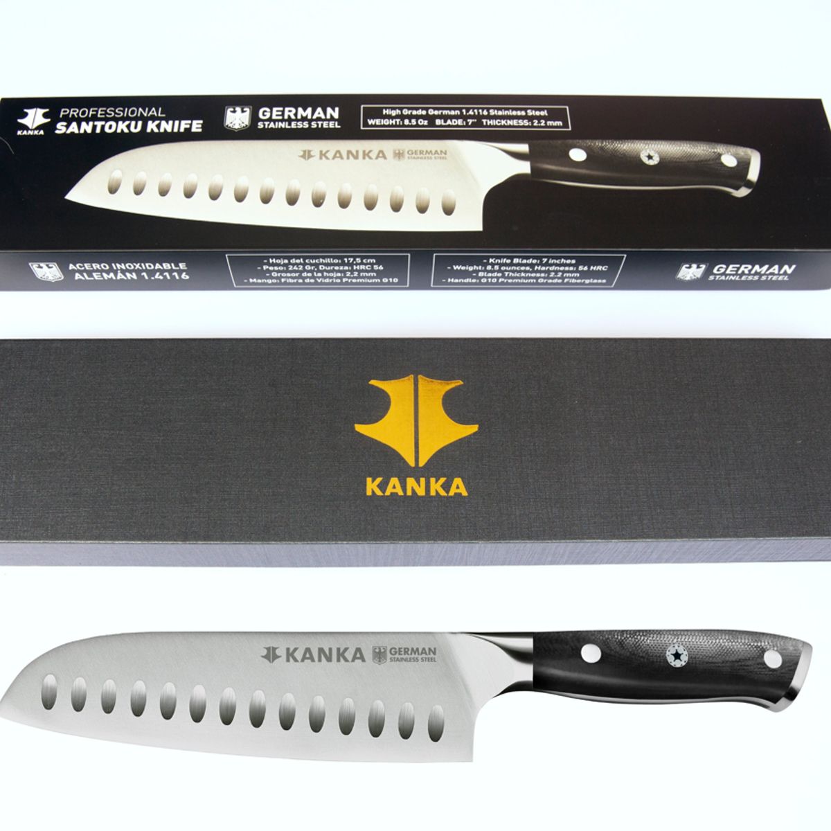 KANKA - KANKA - Cuchillo Santoku 18cm Acero Inoxidable Alemán Mango G10