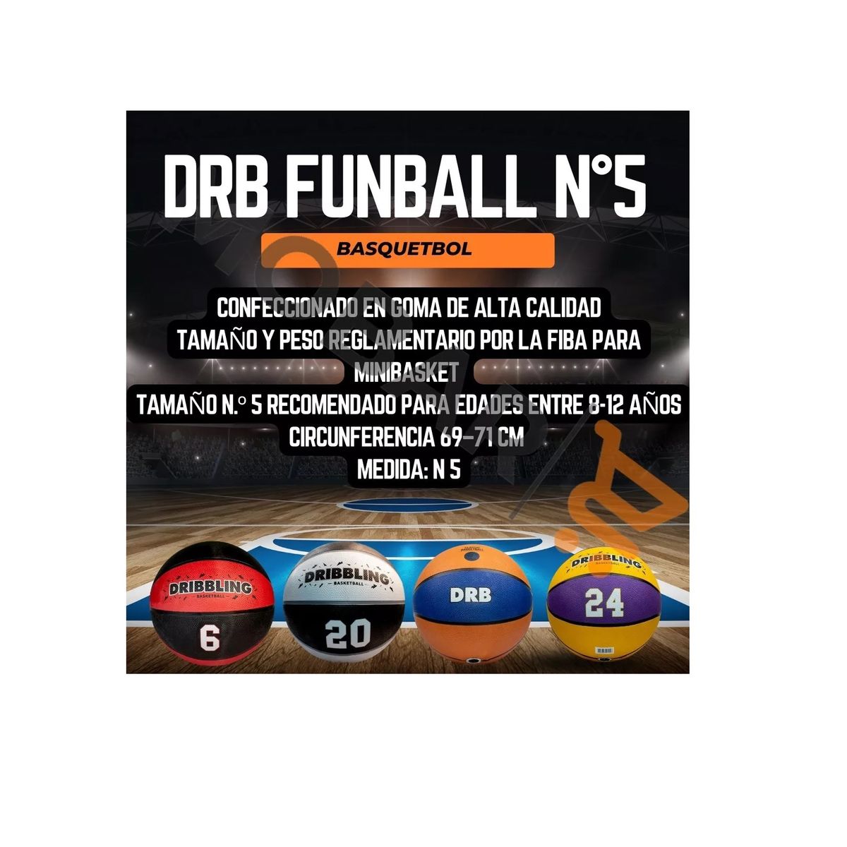 DRB - Balon Basquetbol 5 Pelota Basketball Drb Funball Tamaño 5