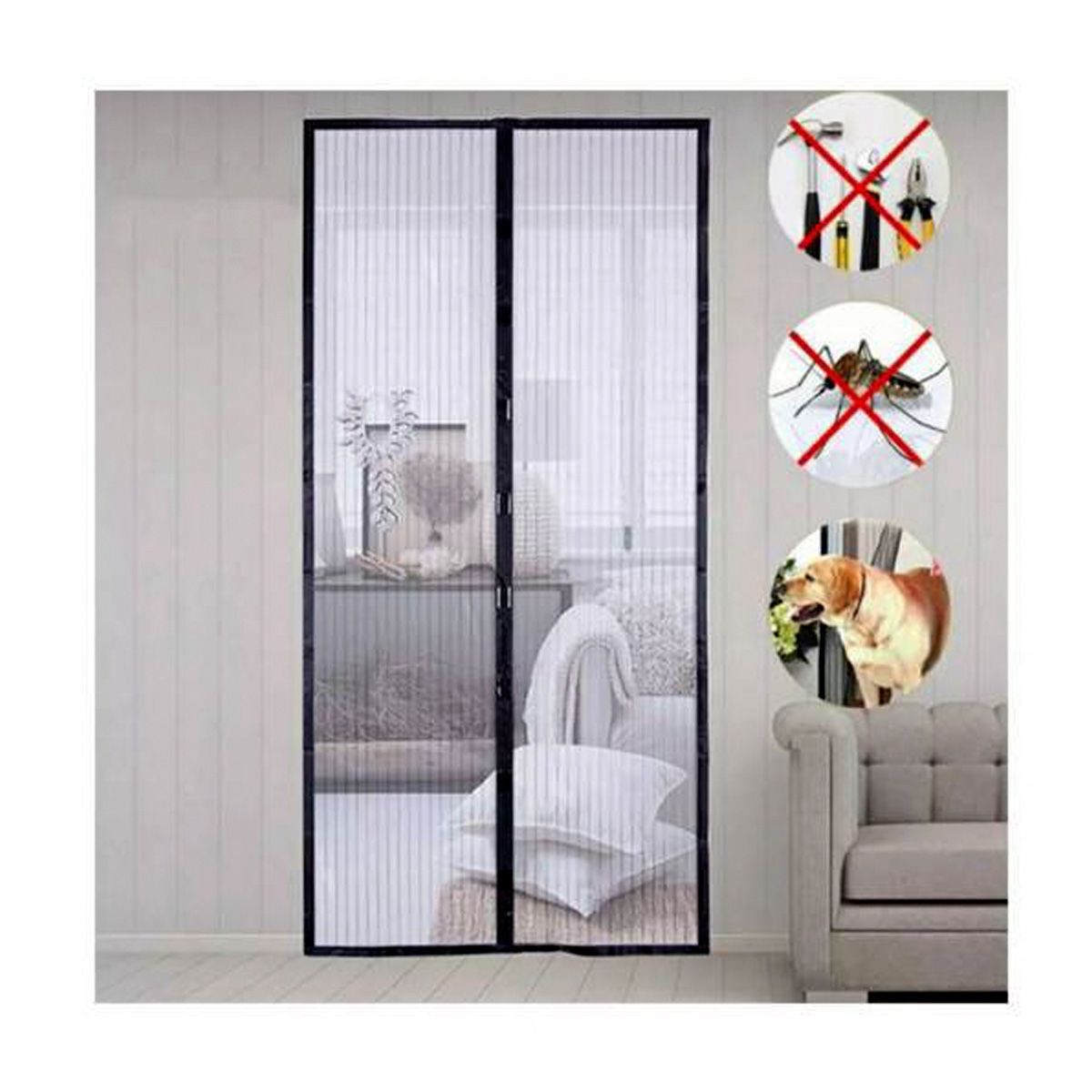 GENERICO - Malla puerta anti moscas  y mosquitos imánes