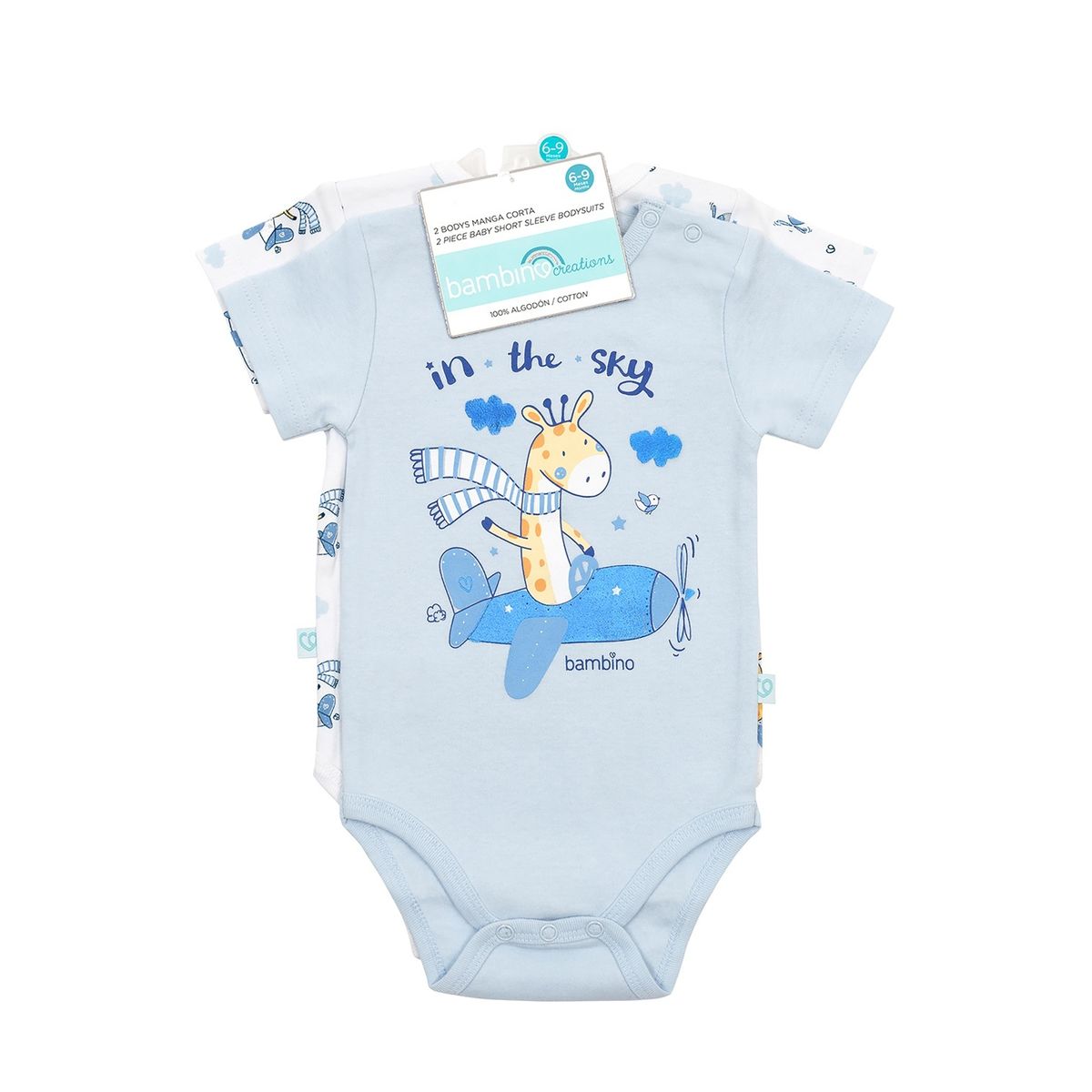 BAMBINO - Set 2 Body Manga Corta Celeste Jirafa Niño 3-6M