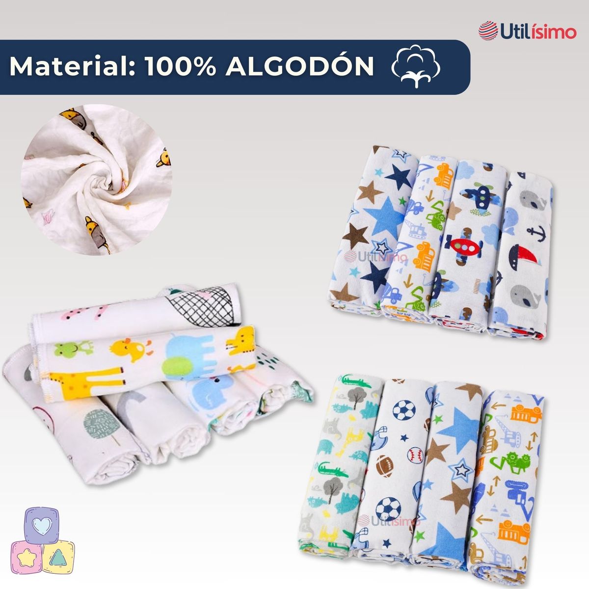 JUMP KIDS - Pack 4 Mantas De Algodón Para Bebés Jump Kids Surtido Niño