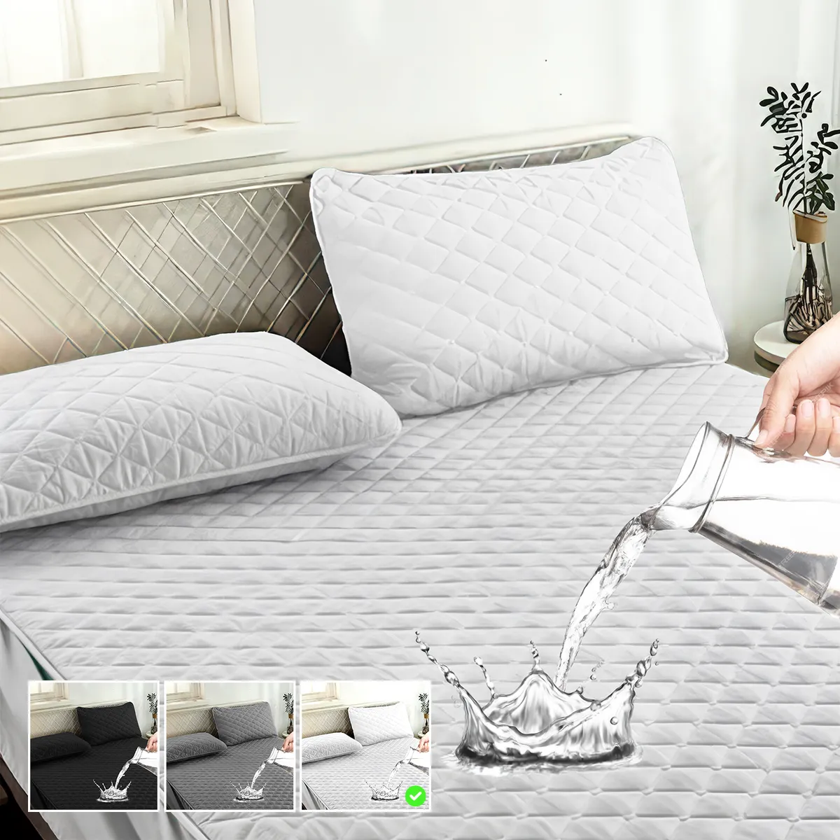 GENERICO - Cubre Colchon impermeable 2 Pl + gratis 2 fundas almohadas - Blanco