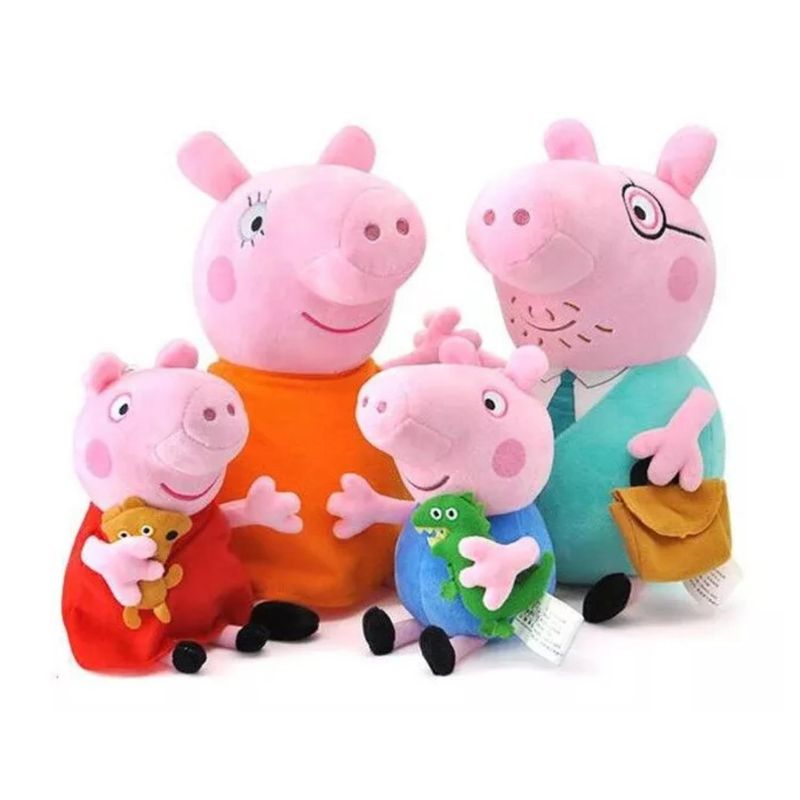 GENERICO - Pack 4 Peluches Familia Peppa Pig 30cm Rosado Infantil