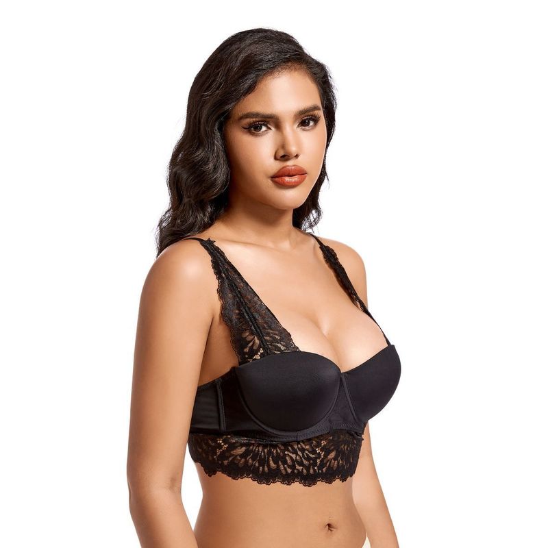 ADANNU - ADANNU Sostén de Encaje Mujer bustier Push up - 20675 Negro