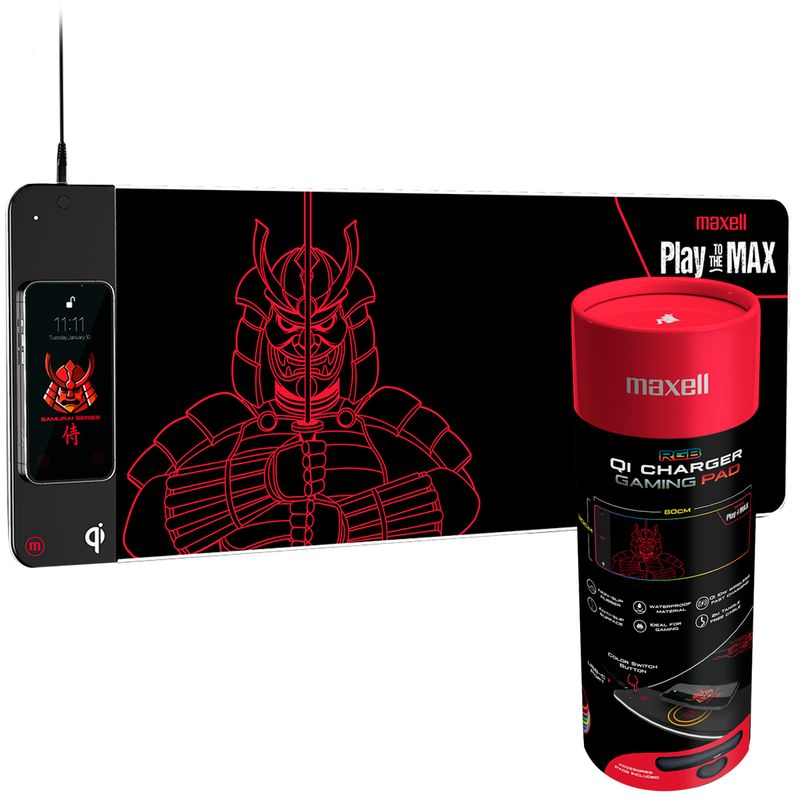 MAXELL - Mouse Pad Gamer RGB Qi 10w Maxell + Reposamuñecas 80x30cm