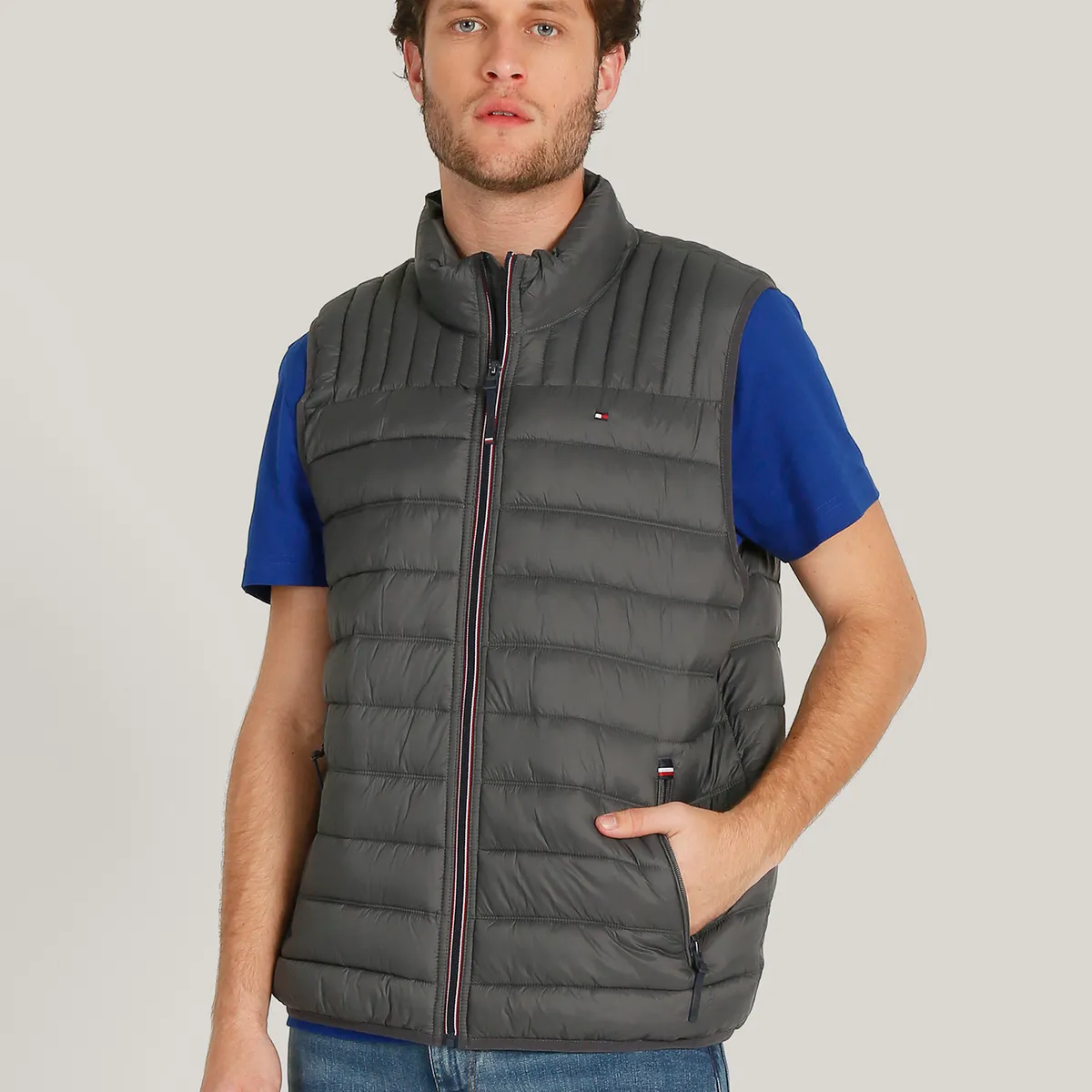 TOMMY HILFIGER - Parka Vest Light Weight Quilted Gris Tommy Hilfiger