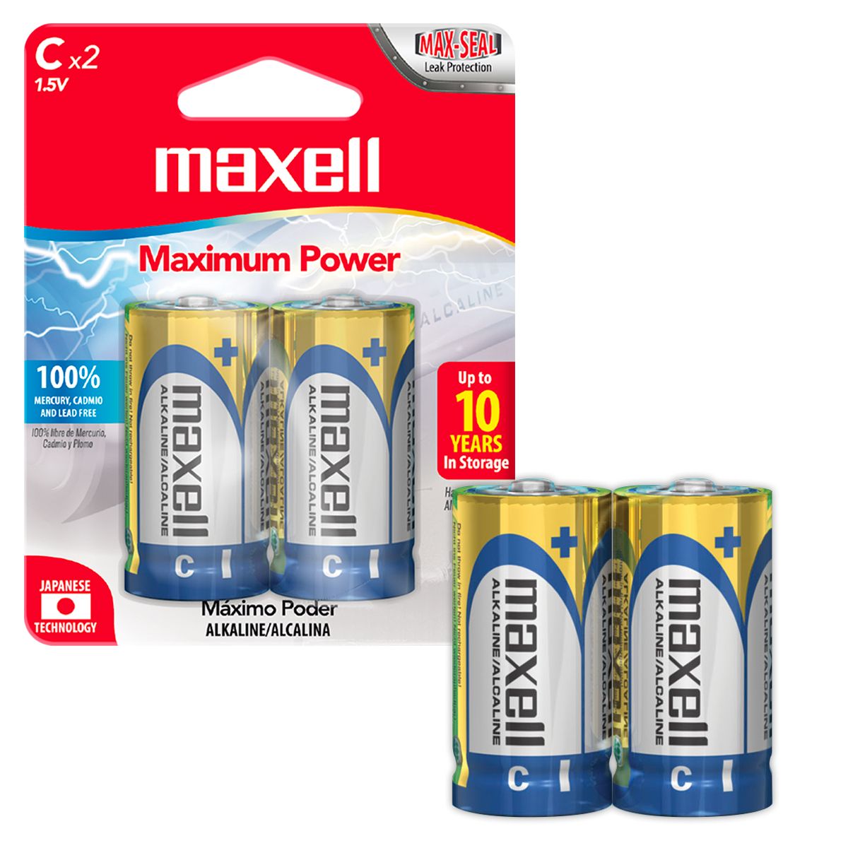 MAXELL - Pilas C LR14 x2 1.5V Alcalina Maxell Durabilidad y Potencia