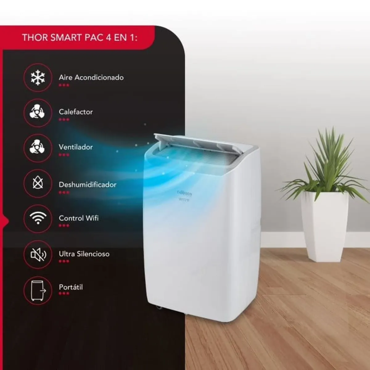 THORBEN - Aire Acondicionado Portátil Frio/Calor Thor Smart Pac 4En1 Wifi 9000 Btu
