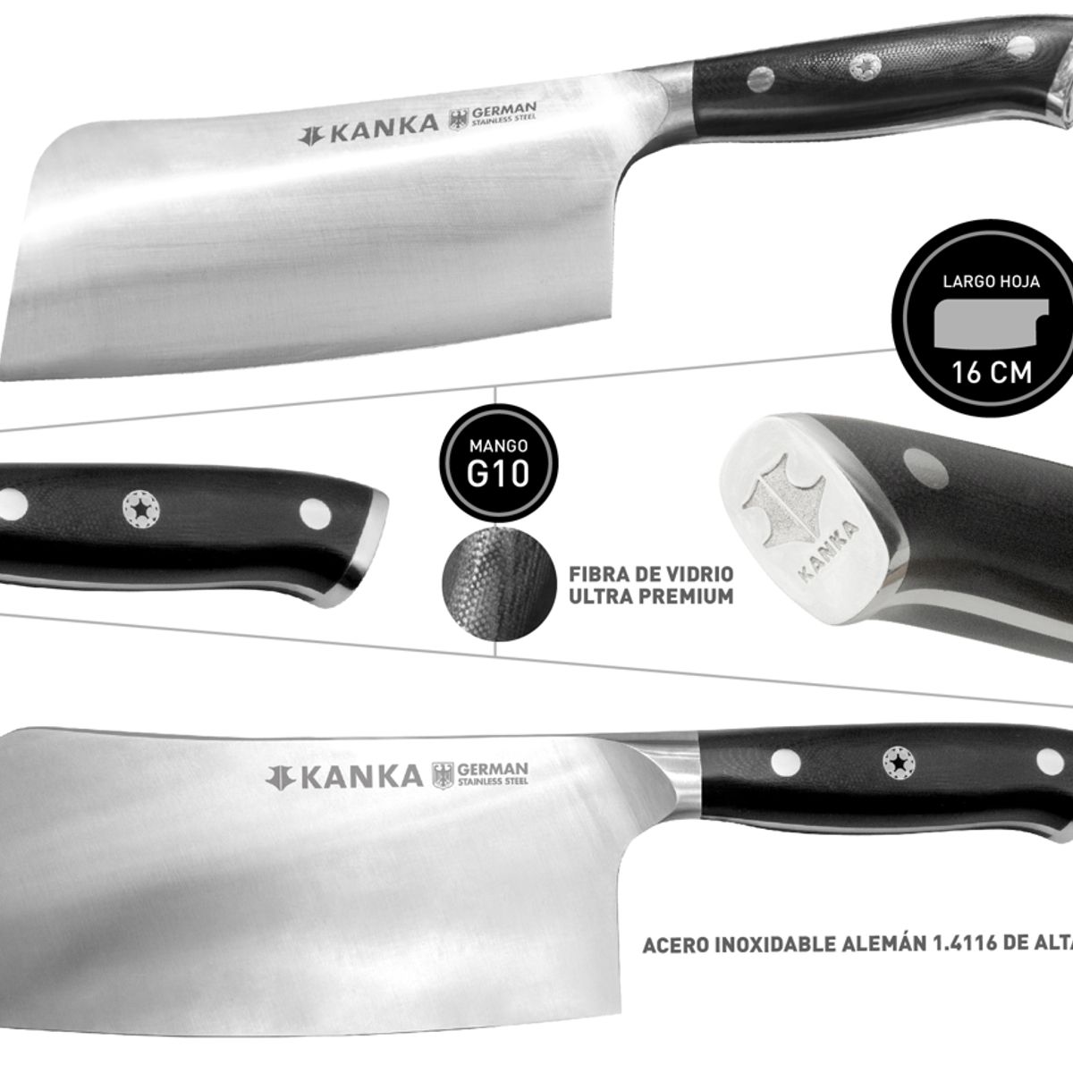 KANKA - KANKA - Hacha Profesional 17cm Acero Inoxidable Alemán Mango G10