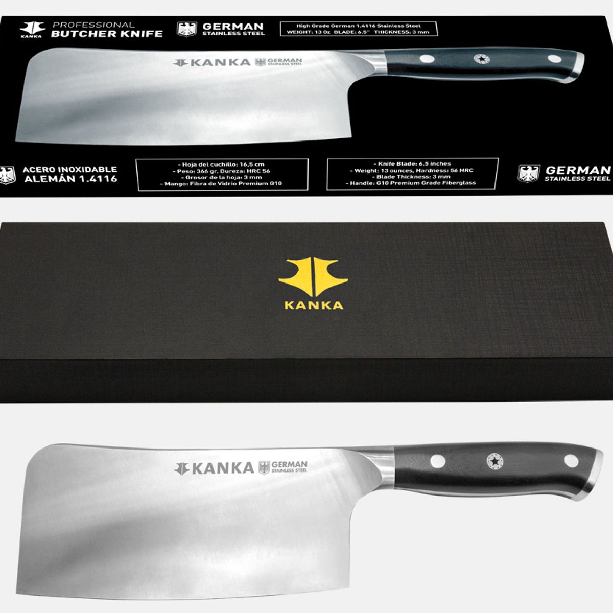 KANKA - KANKA - Hacha Profesional 17cm Acero Inoxidable Alemán Mango G10