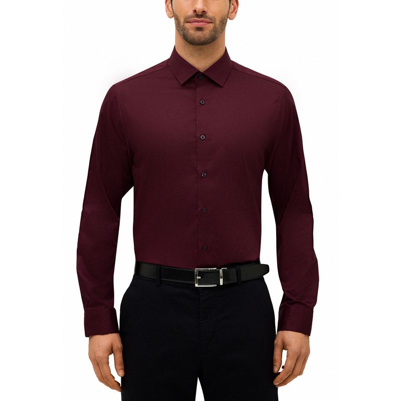 PERRY ELLIS - Camisa Formal Hombre Wrinkle Free (Evita Arrugas) Burdeo