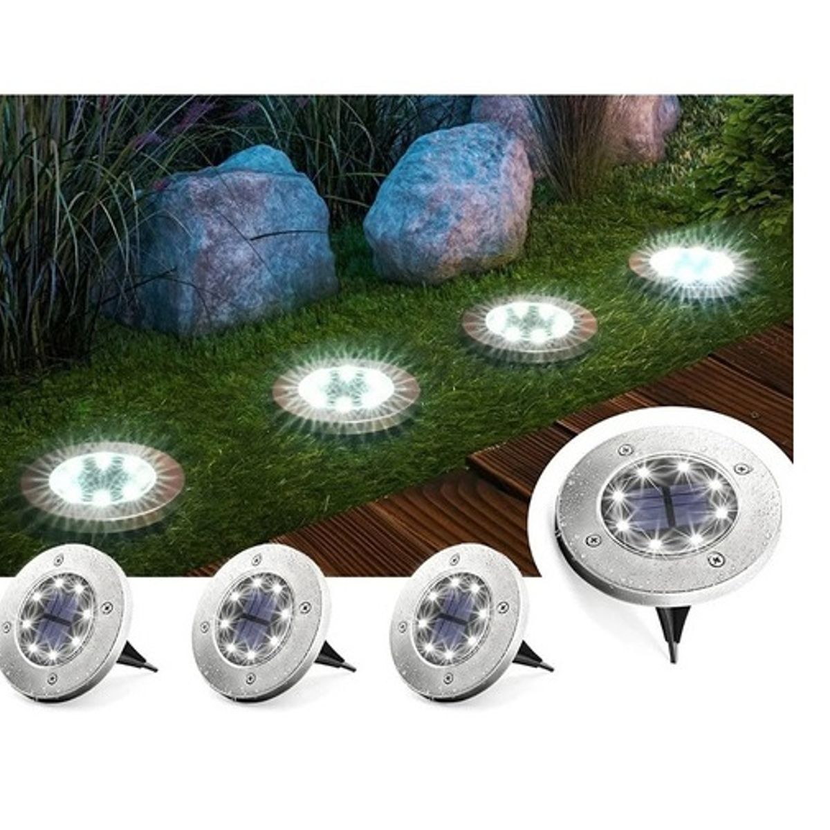 GENERICO - Pack X4 Luz Led Solar Con Estaca Exterior Jardin 8 Led