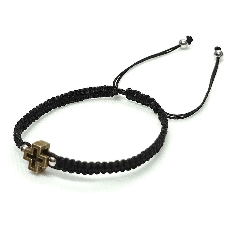 GENERICO - Pulsera Artesanal Hilo Negro con Dije de Cruz