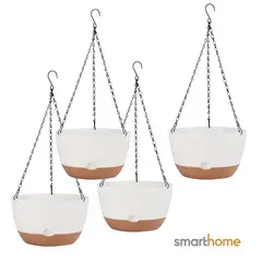 GENERICO - Kit 4 Macetero Colgante con Bandeja Extraíble y Drenaje M Blanca