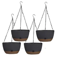 GENERICO - Kit 4 Macetero Colgante con Bandeja Extraíble y Drenaje M Negro