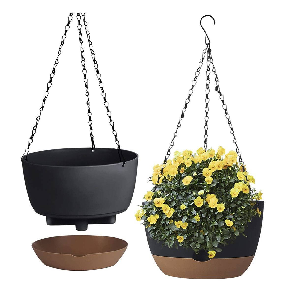 GENERICO - Kit 4 Macetero Colgante con Bandeja Extraíble y Drenaje M Negro