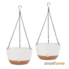 GENERICO - Kit 2 Macetero Colgante con Bandeja Extraíble y Drenaje L Blanca