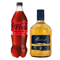 MISTRAL - Pisco 35° 1000cc + Bebida Coca Cola Zero 1500cc