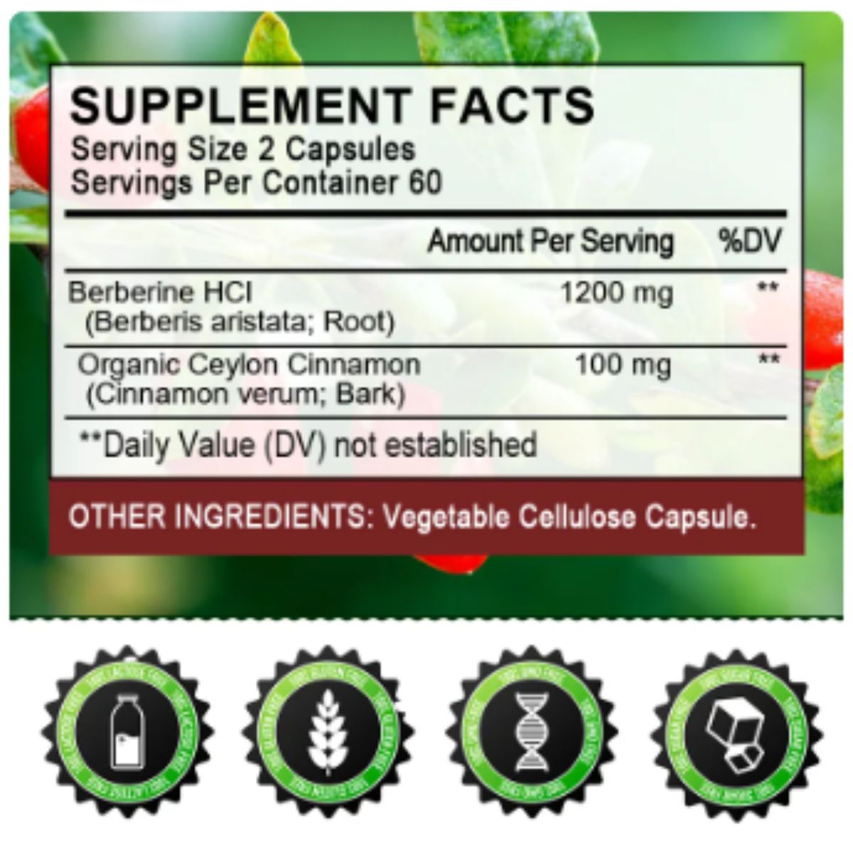 GENERICO - Berberina  1200mg, 120 cápsulas, con canela de Ceilán