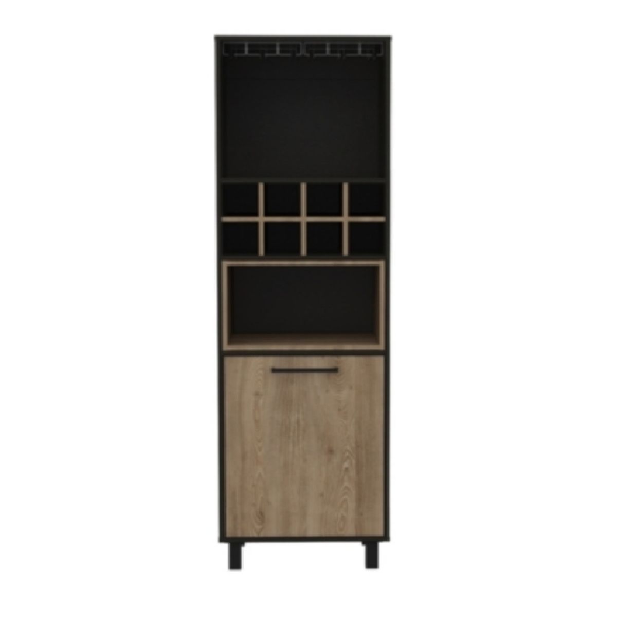 FMFURNITURE - Bar Alto 8 Botelleros Y Portacopas Fm-007N - Negro / Cafe Claro