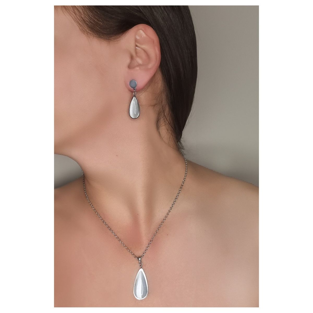 GENERICO - Set Collar y Aros de Acero - Moonstone Steel